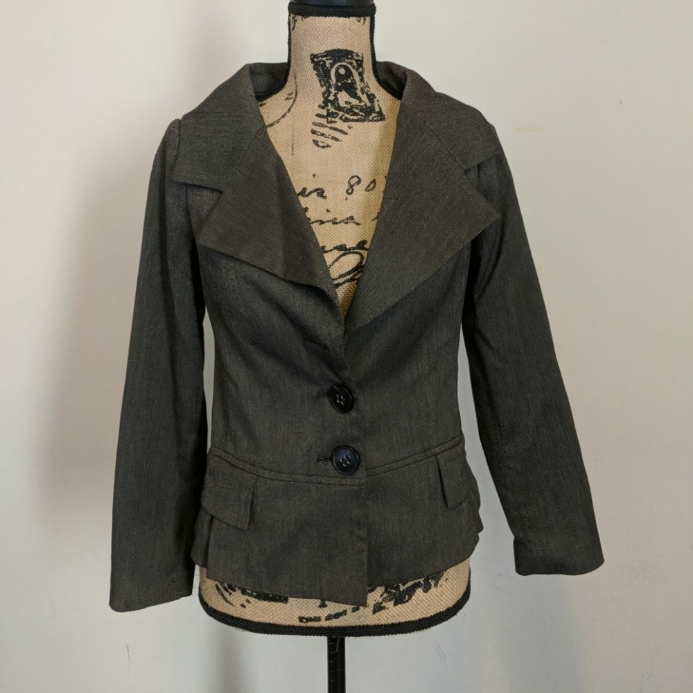 Zara Dark Briwn Blazer w Ruffled Hem